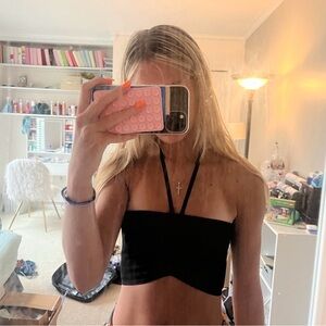 Aerie Ribbed Black Halter Top